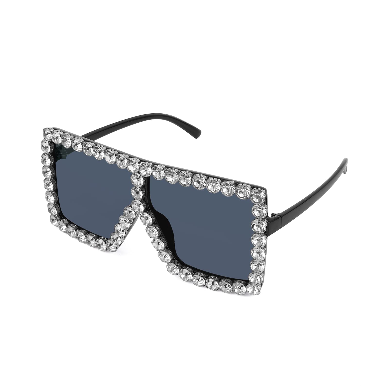 FEISEDY Oversized Sparkling Crystal Sunglasses Disco Diamond Flat Top Fashion Square Large Shades B2782