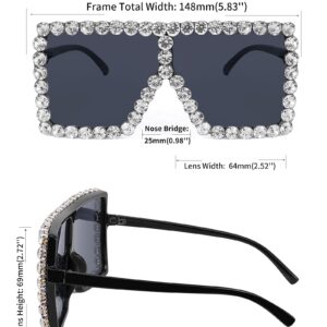 FEISEDY Oversized Sparkling Crystal Sunglasses Disco Diamond Flat Top Fashion Square Large Shades B2782