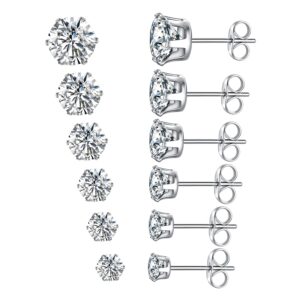 6 pairs stainless steel stud earrings set,stainless steel hypoallergenic cubic zirconia earring stud earrings set(6 pairs)