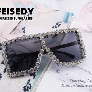 FEISEDY Oversized Sparkling Crystal Sunglasses Disco Diamond Flat Top Fashion Square Large Shades B2782