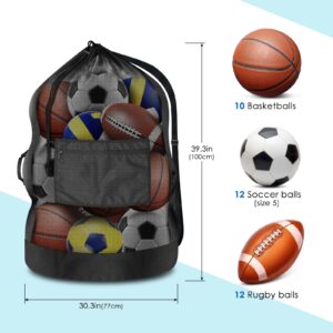 BROTOU Extra Large Sports Ball Bag, Ball Bags for Coaches, Adjustable Shoulder Strap and Hanging Ears with Handle, Mesh Sports Bag for Holding Basketball, Volleyball, Swimming Gear (30” x 40”)