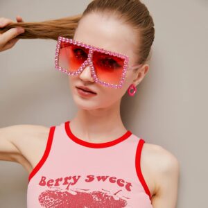 FEISEDY Oversized Sparkling Crystal Sunglasses Disco Diamond Flat Top Fashion Square Large Shades B2782