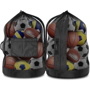 brotou extra large sports ball bag, ball bags for coaches, adjustable shoulder strap and hanging ears with handle, mesh sports bag for holding basketball, volleyball, swimming gear (30” x 40”)