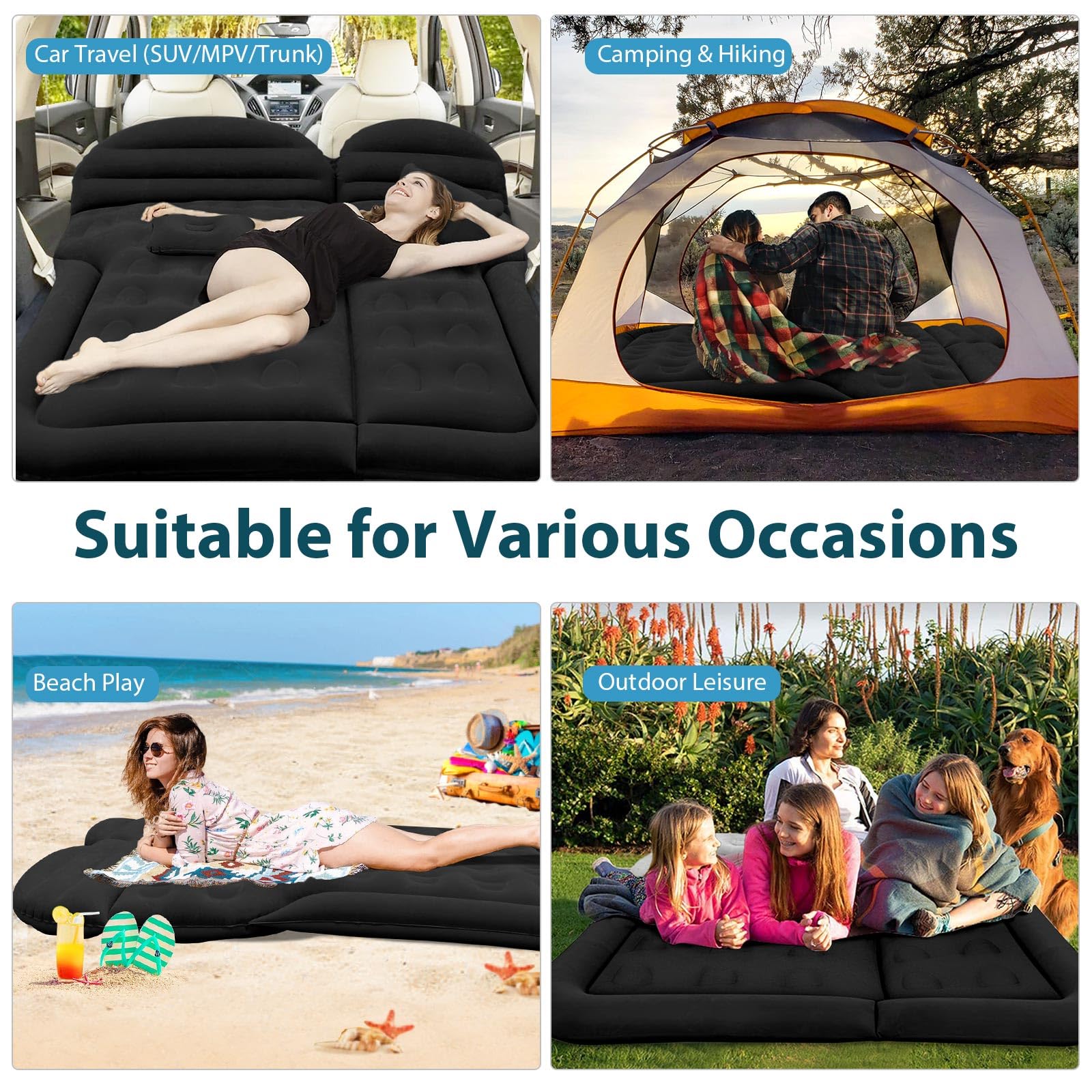 ISWEES Car Air Mattress,Camping Air Mattresses,Car Bed,SUV Air Mattress with Electric Pump,Two Piers and 2 Pillows,Car Inflatable Mattress- Flocking & PVC,Car Sleeping Bed for Home,Outdoor and Travel