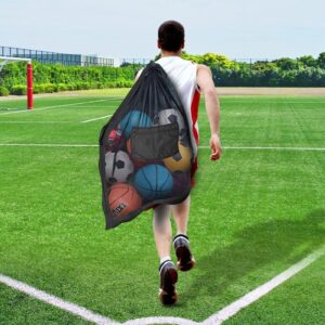 BROTOU Extra Large Sports Ball Bag, Ball Bags for Coaches, Adjustable Shoulder Strap and Hanging Ears with Handle, Mesh Sports Bag for Holding Basketball, Volleyball, Swimming Gear (30” x 40”)