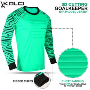 Kalci Soccer Goalie Jersey Padded Football Shirt for Adult/Kids Long Sleeve Football Padded Shirt Mens Goalkeeper Jersey Sea Green-AL