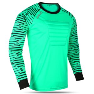 Kalci Soccer Goalie Jersey Padded Football Shirt for Adult/Kids Long Sleeve Football Padded Shirt Mens Goalkeeper Jersey Sea Green-AL