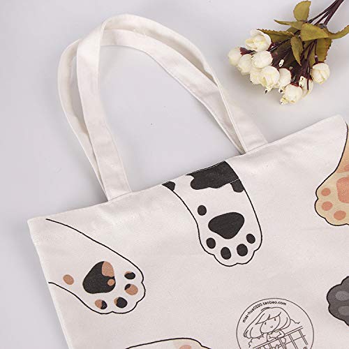 Floette Women Canvas Cat Tote Bag Cat Print Bag Cat Graphic Shoulder Bag Hobo Crossbody Handbag Casual(A12)