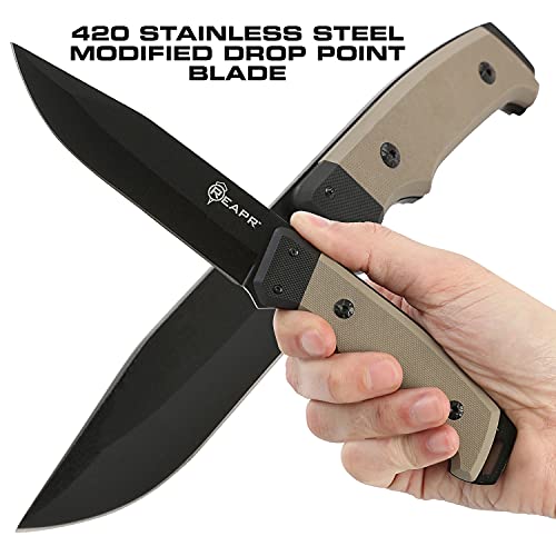 Reapr 11009 5" Brigade Full Tang Fixed Blade Knife, Modified Drop Point Blade, Dual G10 Handle, Ballistic Nylon Sheath, For Outdoor, Tactical, and EDC