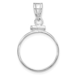 Roy Rose Jewelry Gold Coin Pendant Mounting - 16.5mm Coin Size - Reeded Edge Bezel Frame Design - 14K White Gold - Screw Top with Bail