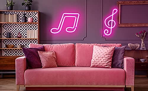 Music decor Neon Sign - LED Neon Lights Wall Decoration, USB or Battery Powered Creative Music Symbol Night Light Bedroom Living Room Girl Room Decor Bar Party Birthday Gift (Pink)