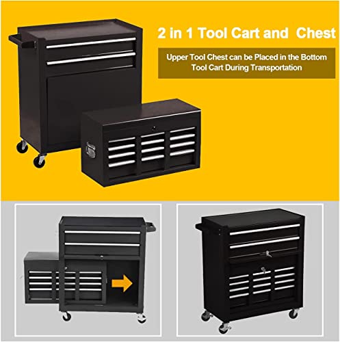 8-Drawer High Capacity Rolling Tool Chest, Removable Cabinet Storage Tool Box with Wheels and Drawers, Detachable Toolbox with Lock for Workshop Mechanics Garage