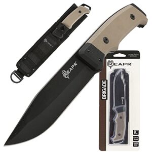 Reapr 11009 5" Brigade Full Tang Fixed Blade Knife, Modified Drop Point Blade, Dual G10 Handle, Ballistic Nylon Sheath, For Outdoor, Tactical, and EDC