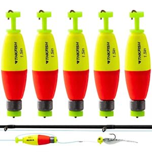 thkfish fishing bobbers 5pcs eva foam floats red/yellow snap-on spring fishing buoy weighted snag on cigar float for crappie 3in