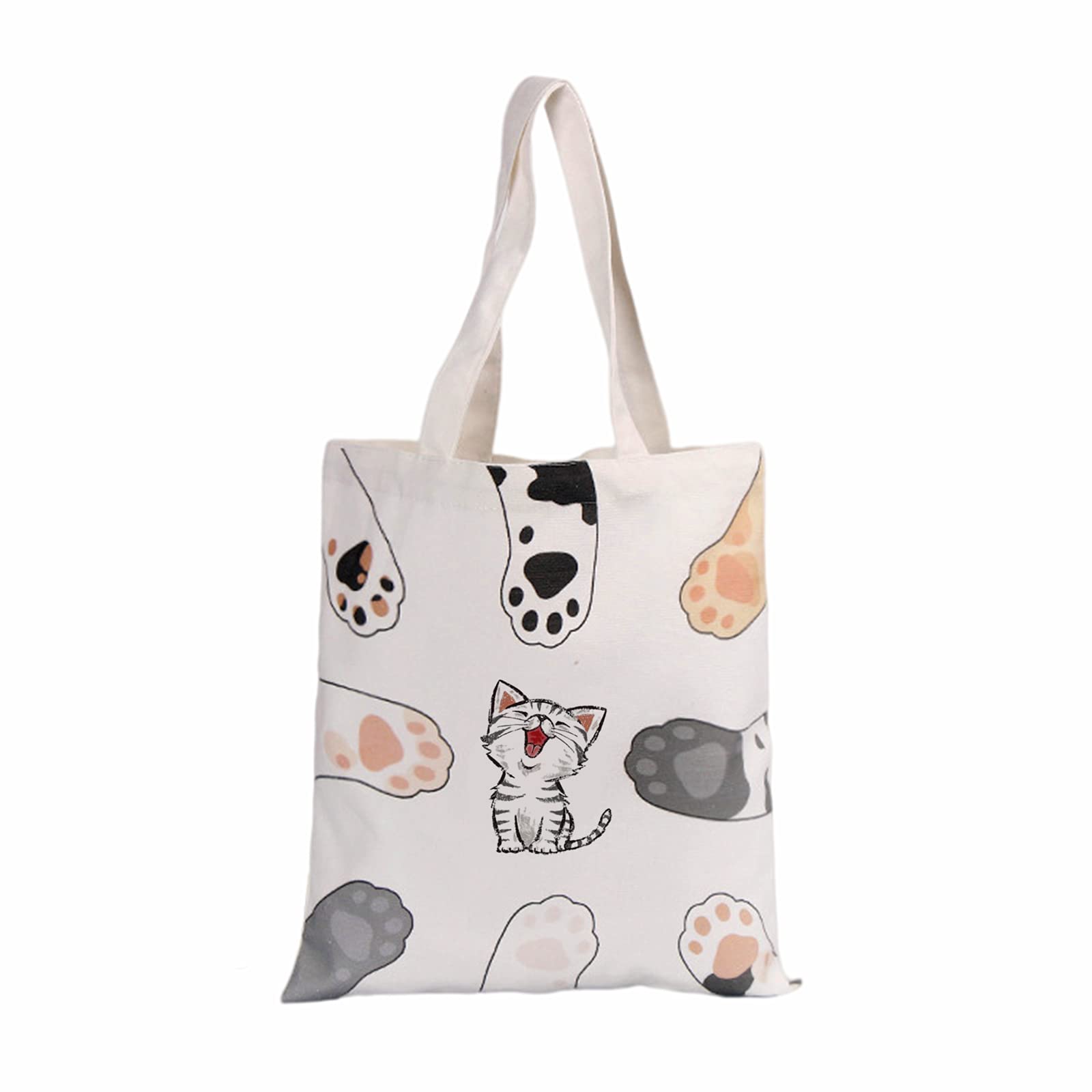 Floette Women Canvas Cat Tote Bag Cat Print Bag Cat Graphic Shoulder Bag Hobo Crossbody Handbag Casual(A12)