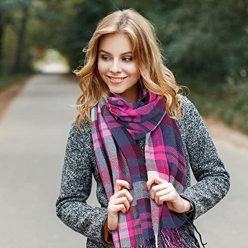 Market & Layne Winter Scarfs for Women Cold Weather - Plaid Winter Scarf Soft Cashmere Feel Warm Long Oversized Ladies Scarves for Winter (Pink/Berry)