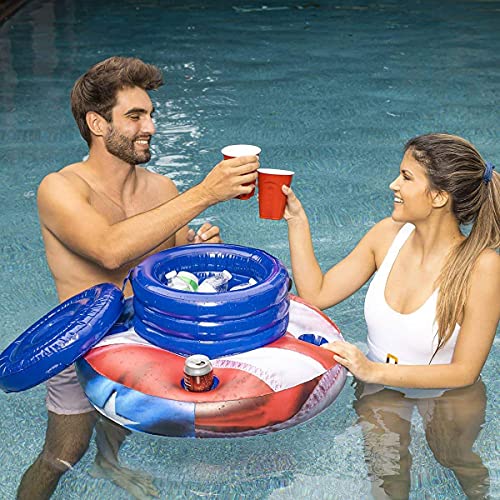 PoolCandy Inflatable Stars & Stripes Floating Drink Cooler for Pools, Indoors or Outdoors. Easy to use, inflates in Minutes Perfect for Any Occasion.