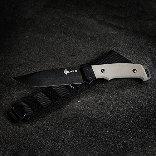 Reapr 11009 5" Brigade Full Tang Fixed Blade Knife, Modified Drop Point Blade, Dual G10 Handle, Ballistic Nylon Sheath, For Outdoor, Tactical, and EDC