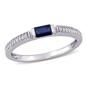 etneyjewels 0.86 carat blue sapphire and natural white diamond baguette cut bridal engagement rings for women in 10kt solid( centre blue gemstone etneyjewels 0.5 ctw,clarity i2,color hi,8)