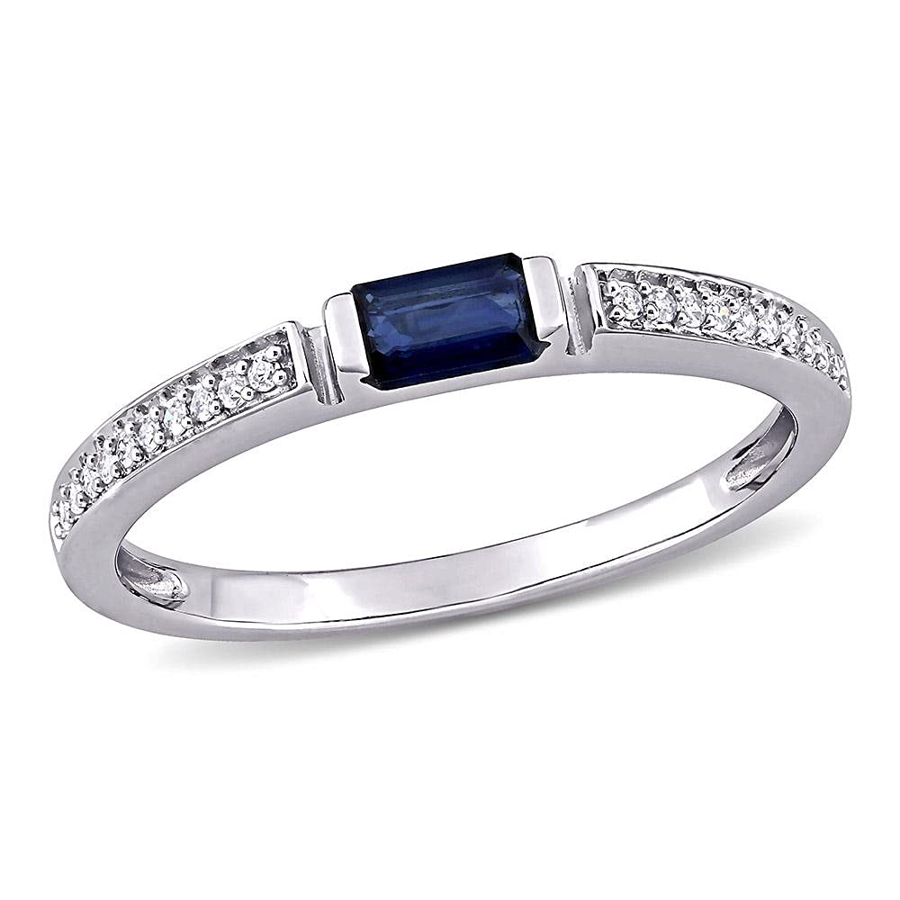 etneyjewels 0.86 Carat Blue Sapphire And Natural White Diamond Baguette Cut Bridal Engagement Rings For Women In 10KT Solid( Centre Blue Gemstone etneyjewels 0.5 ctw,Clarity I2,Color HI,5.5)