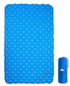 mastertool ultralight double sleeping pad for camping, portable waterproof camping pad, inflatable comfort camping mattress 2 person, ripstop sleeping mat for backpacking (blue)