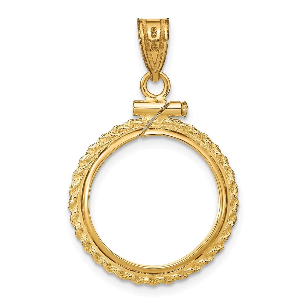 Roy Rose Jewelry Gold Coin Pendant Mounting - 16.5mm Coin Size - Casted Rope Design Frame - 14K Yellow Gold - Screw Top with Bail