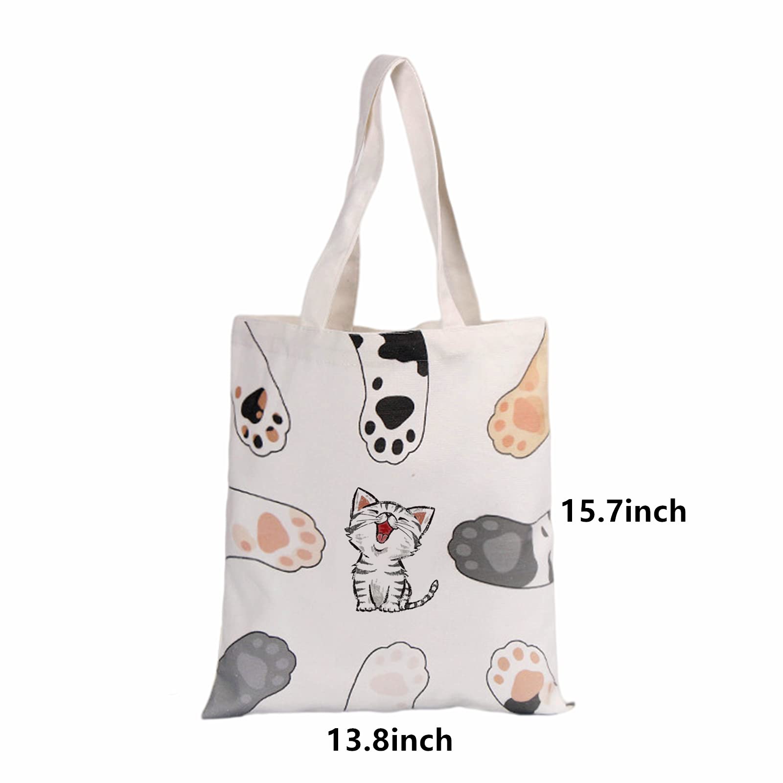 Floette Women Canvas Cat Tote Bag Cat Print Bag Cat Graphic Shoulder Bag Hobo Crossbody Handbag Casual(A12)