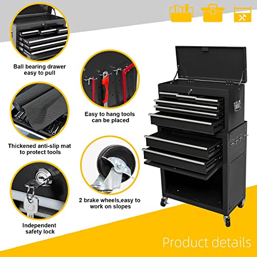 8-Drawer High Capacity Rolling Tool Chest, Removable Cabinet Storage Tool Box with Wheels and Drawers, Detachable Toolbox with Lock for Workshop Mechanics Garage