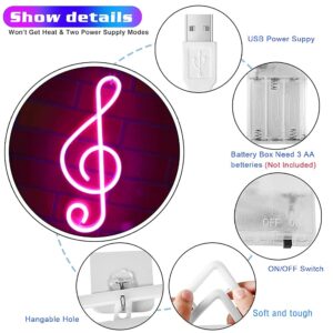 Music decor Neon Sign - LED Neon Lights Wall Decoration, USB or Battery Powered Creative Music Symbol Night Light Bedroom Living Room Girl Room Decor Bar Party Birthday Gift (Pink)