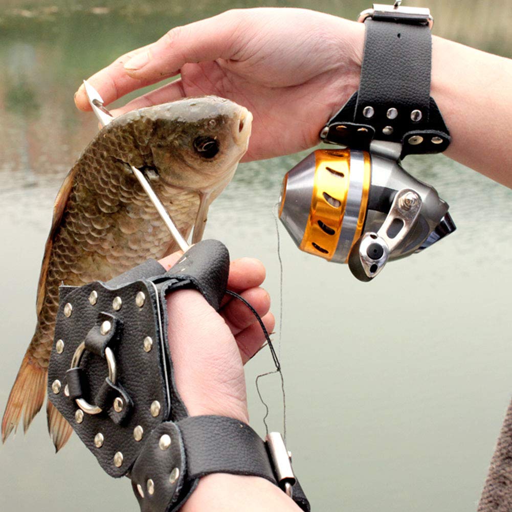 OUKENS Fish Shooting Wrist Strap, PU Steel Archery Fishing Reel Hunting Slingshot Hand Guard Shooting Wrist Strap Wristbands Fishing Reel Accessories for Shooting Fish