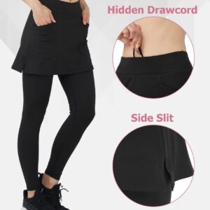 slimour Women Leggings with Skirt Attached Tennis Skirt with Leggings Golf Skirts with Leggings Exercise Skirts Hiking Black Pockets XS