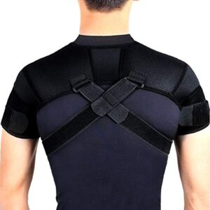 Double Shoulder Support Brace Strap Wrap Neoprene Protector,Adjustable Sports Shoulder Support Belt Back Pain Relief Double Bandage Cross Compression,M