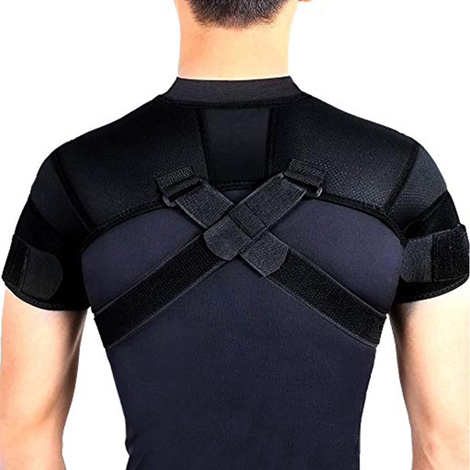 Double Shoulder Support Brace Strap Wrap Neoprene Protector,Adjustable Sports Shoulder Support Belt Back Pain Relief Double Bandage Cross Compression,M