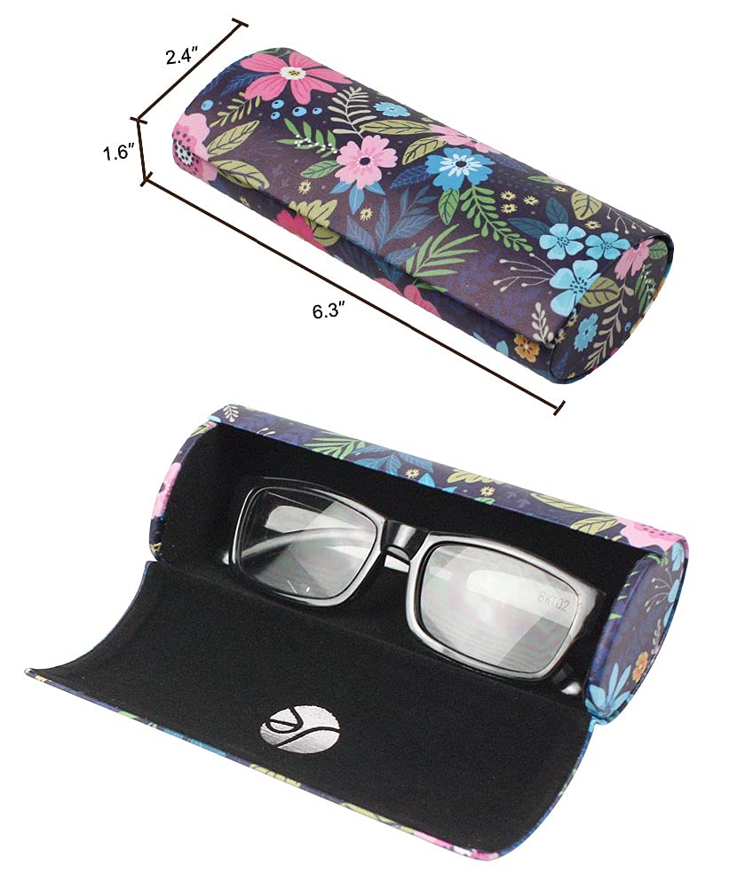 JAVOedge [3 PACK] Floral Pattern Long Oval Hard Eyeglass Case with Magnetic Enclosure - Style C