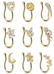 yovoro 9pcs fake nose rings hoop for women faux cartilage tragus ring nose cuff non piercing jewelry set g