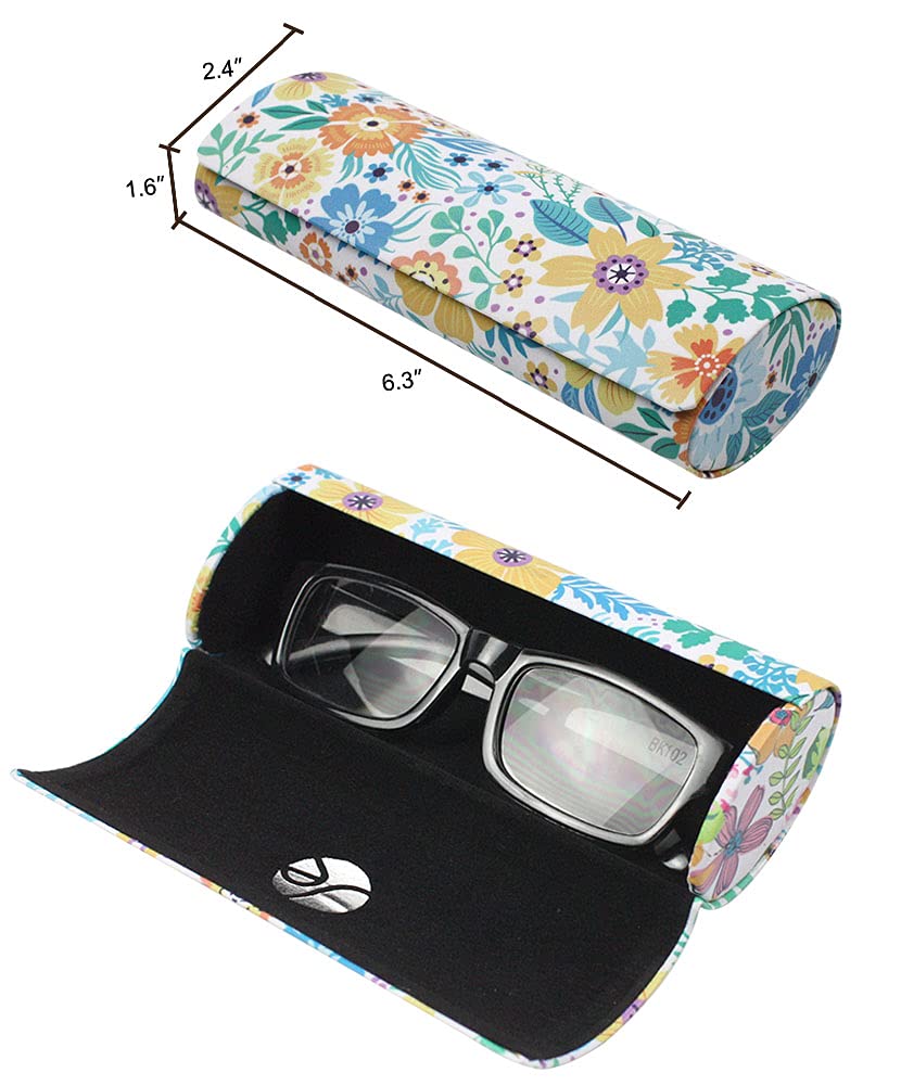 JAVOedge [3 PACK] Floral Pattern Long Oval Hard Eyeglass Case with Magnetic Enclosure - Style C