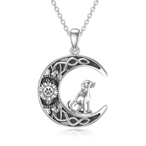 rmrewy dog necklaces 925 sterling silver crescent moon sunflower necklace dog paw jewelry mother's day gifts for women mom