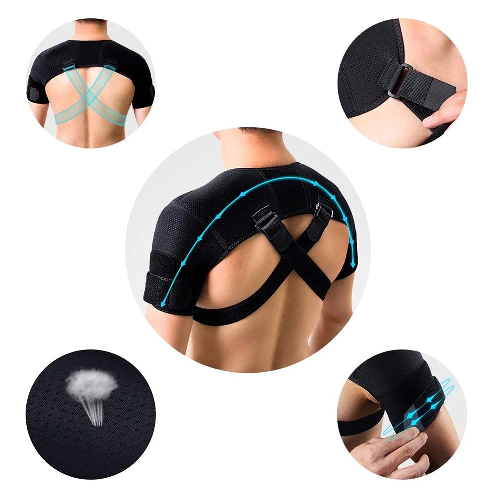 Double Shoulder Support Brace Strap Wrap Neoprene Protector,Adjustable Sports Shoulder Support Belt Back Pain Relief Double Bandage Cross Compression,M