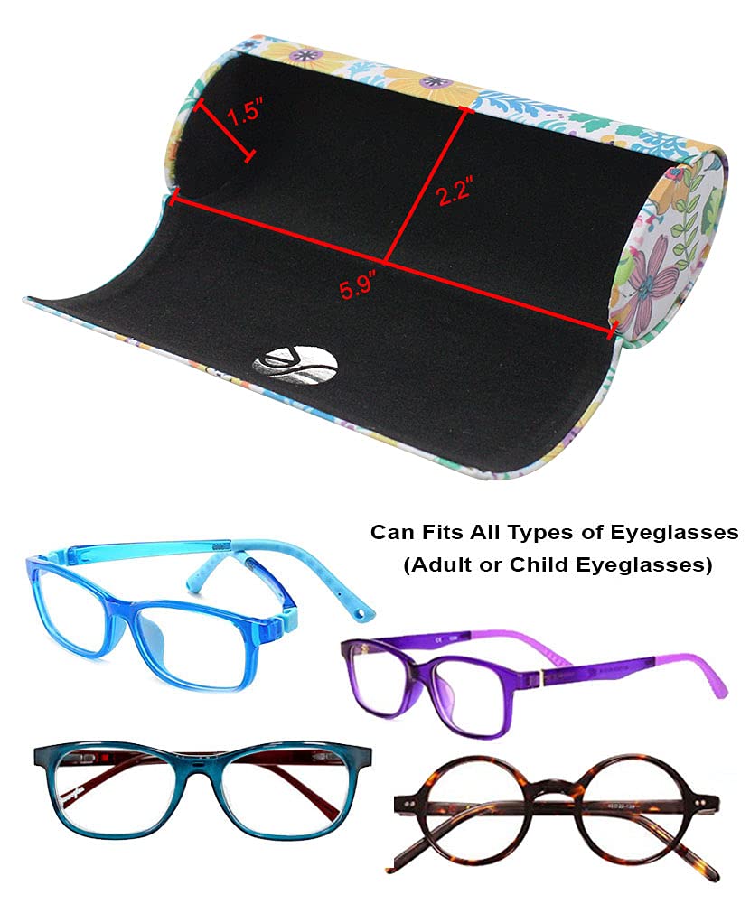 JAVOedge [3 PACK] Floral Pattern Long Oval Hard Eyeglass Case with Magnetic Enclosure - Style C