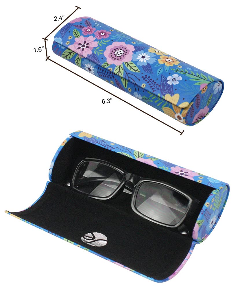 JAVOedge [3 PACK] Floral Pattern Long Oval Hard Eyeglass Case with Magnetic Enclosure - Style C