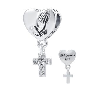 qeensekc praying hands charms love prayer cross heart charm bead for pandora bracelet