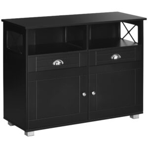 homcom sideboard buffet cabinet, coffee bar cabinet, kitchen cabinet with storage drawers, large tabletop and crossbar side design, black