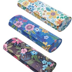 JAVOedge [3 PACK] Floral Pattern Long Oval Hard Eyeglass Case with Magnetic Enclosure - Style C