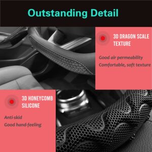 PINCTROT D Shaped 14.5-15 Inch Steering Wheel Cover Great Grip with 3D Honeycomb Anti-Slip Design, Flat Bottom 14.5-15 Inch (All Black)