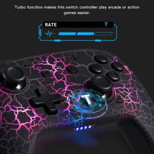 Switch Controller, Wireless Switch Pro Controller for Switch/Switch Lite/Switch OLED, 8 Colors Adjustable LED Wireless Remote Gamepad with Unique Crack/Turbo/Motion Control (Black)