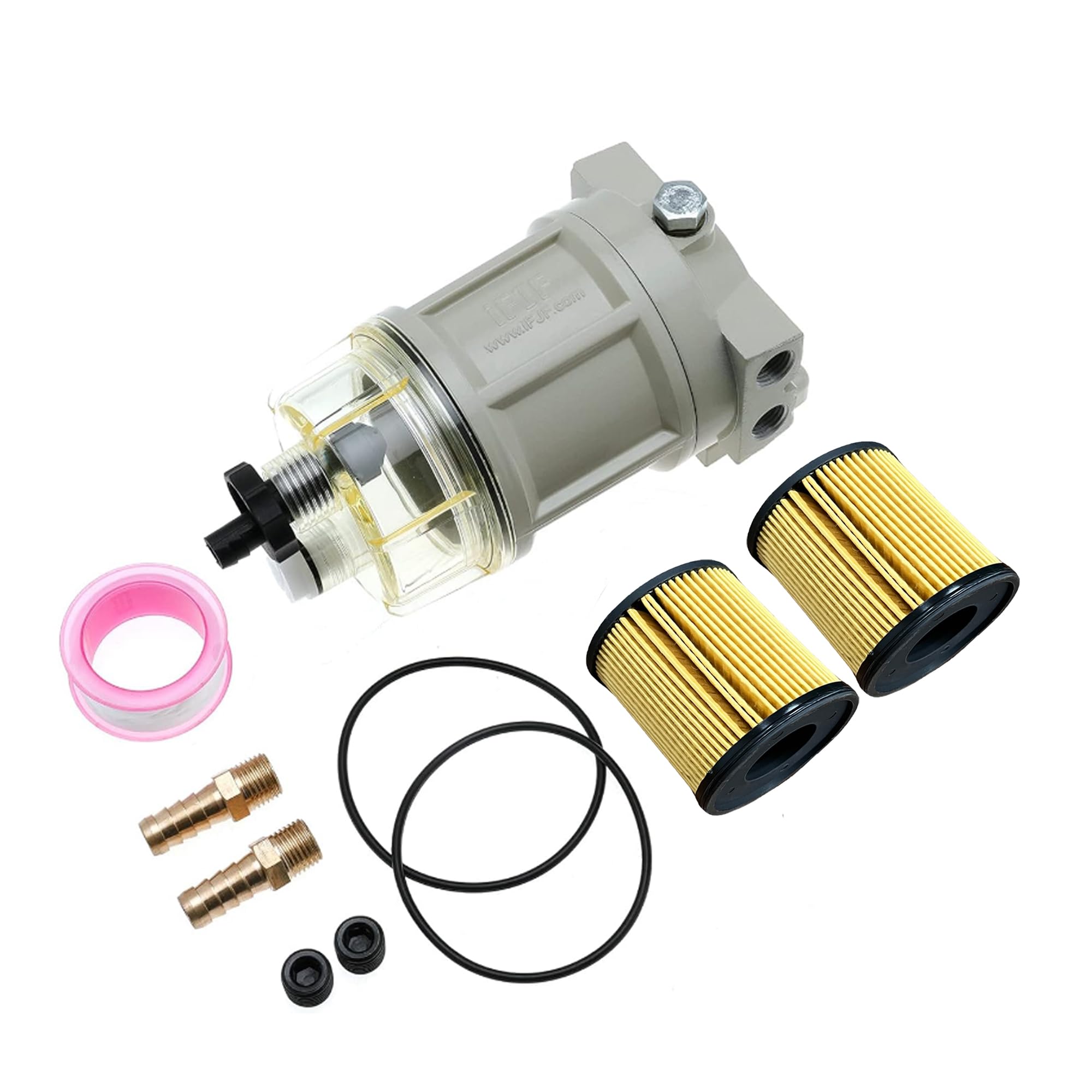 iFJF R12H (R12T Upgrade) Fuel Water Separator Marine Complete Combo - Replaces S3240 120AT NPT ZG1/4-19 Automotive Replacement Spin-on Filter Includes 2 Fittings 2 Plugs