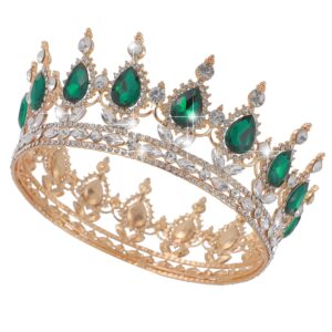 kamirola vintage royal queen teardrop rhinestone diadem tiaras crown pageant prom diadem bride wedding hair jewelry accessories (green-gold)