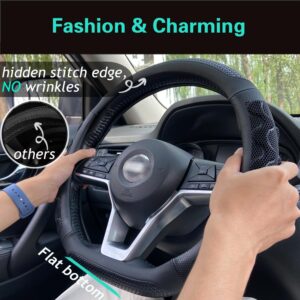 PINCTROT D Shaped 14.5-15 Inch Steering Wheel Cover Great Grip with 3D Honeycomb Anti-Slip Design, Flat Bottom 14.5-15 Inch (All Black)