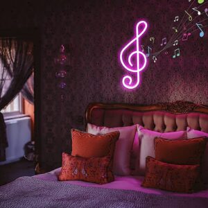 Music decor Neon Sign - LED Neon Lights Wall Decoration, USB or Battery Powered Creative Music Symbol Night Light Bedroom Living Room Girl Room Decor Bar Party Birthday Gift (Pink)