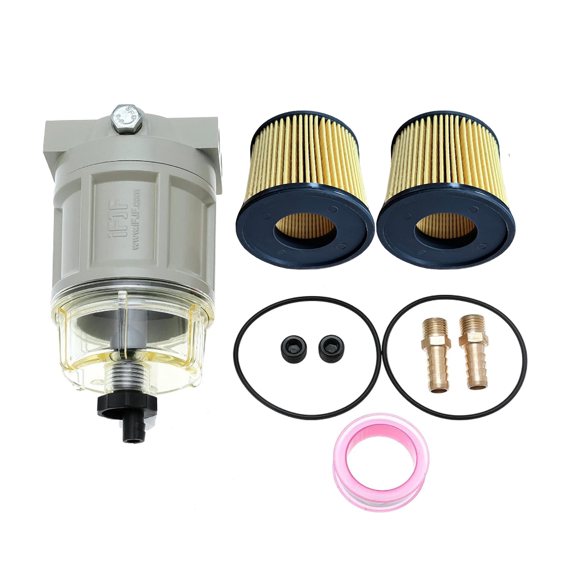 iFJF R12H (R12T Upgrade) Fuel Water Separator Marine Complete Combo - Replaces S3240 120AT NPT ZG1/4-19 Automotive Replacement Spin-on Filter Includes 2 Fittings 2 Plugs